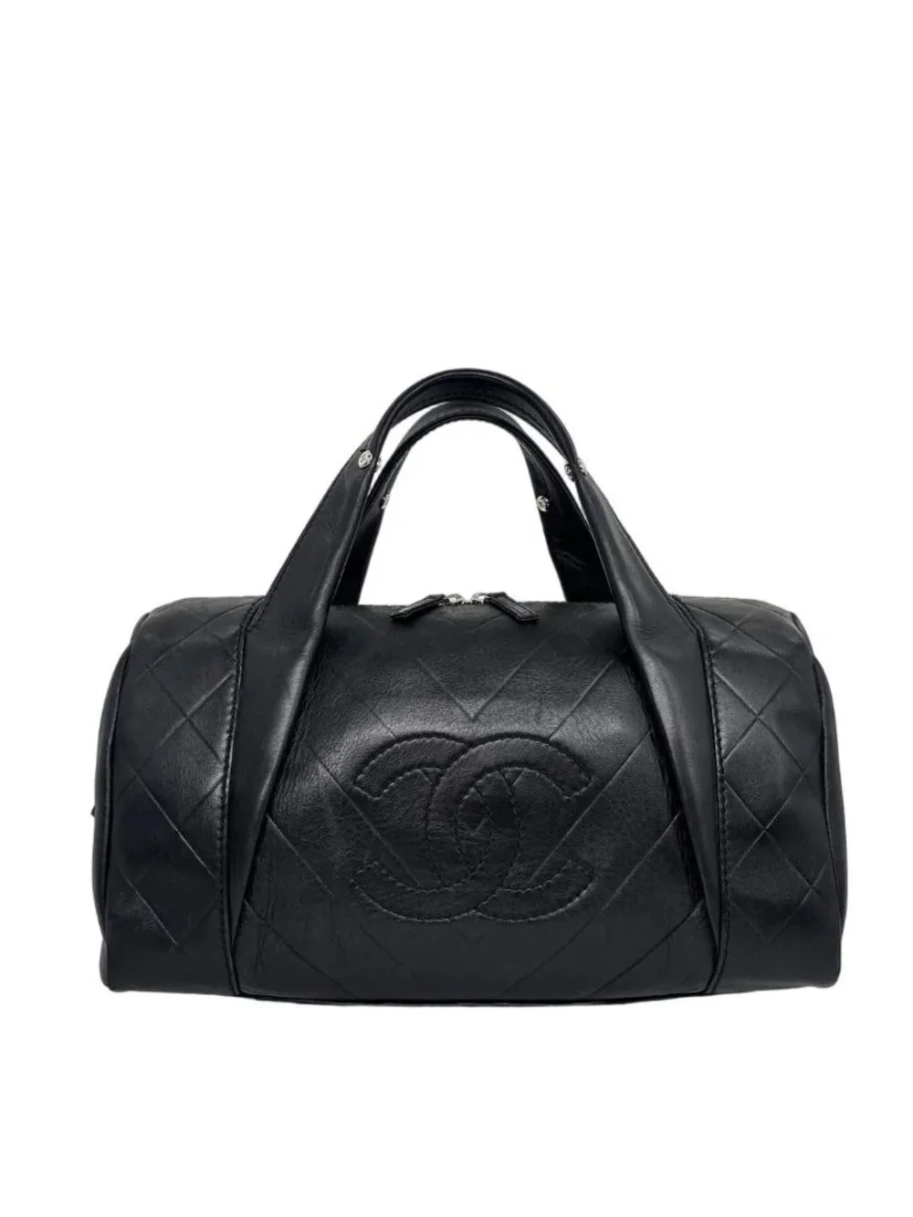 Chanel Super Chez Blanc Lambskin Mini Boston Bag Black